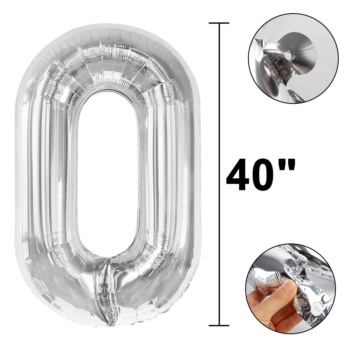 Kelfuoya 40-Inch Silver Number Balloon – 40 Digital Jumbo Mylar Foil Party Decor