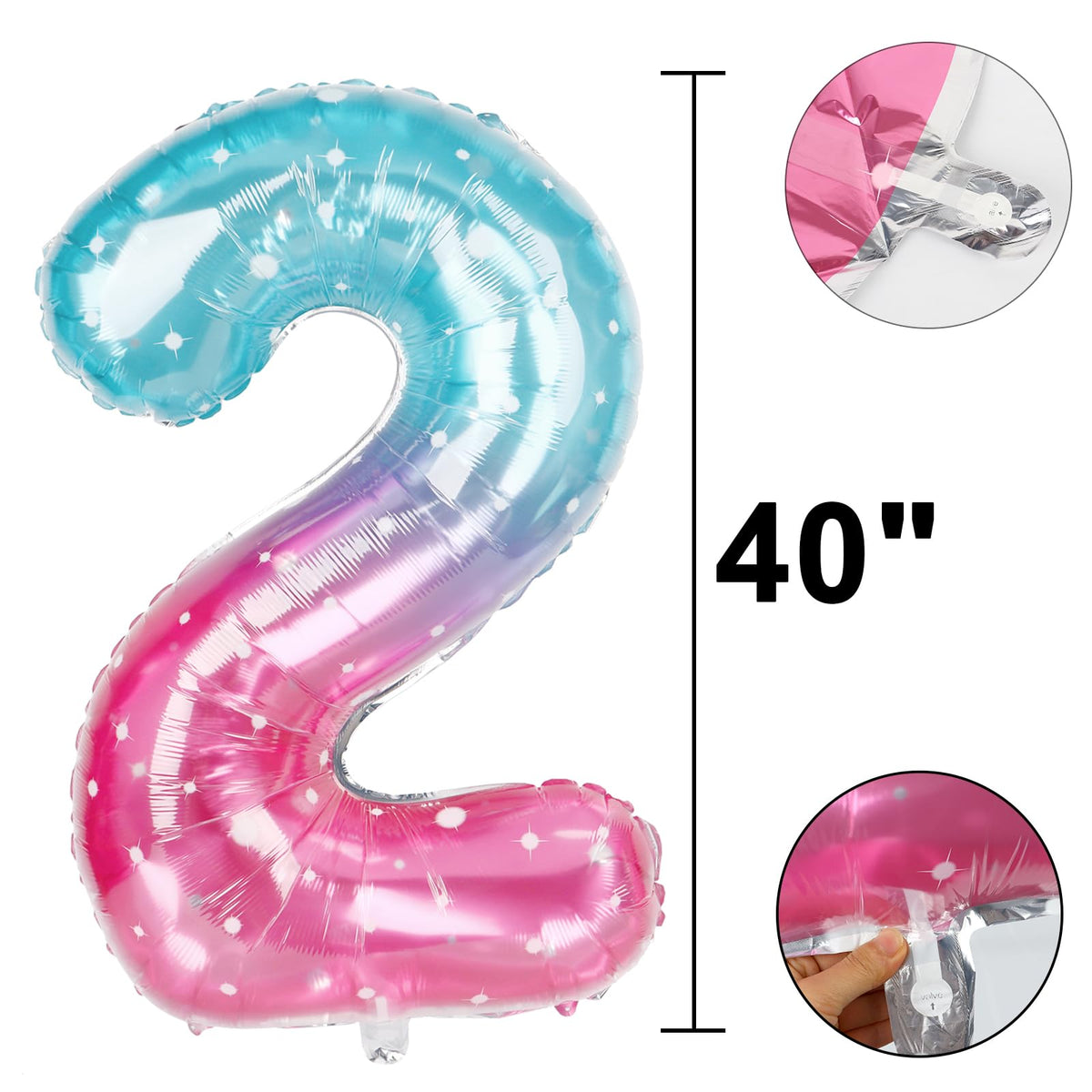 Kelfuoya 40 Inch Starry Number 2 Balloon – Giant 2nd Birthday & Party Decor