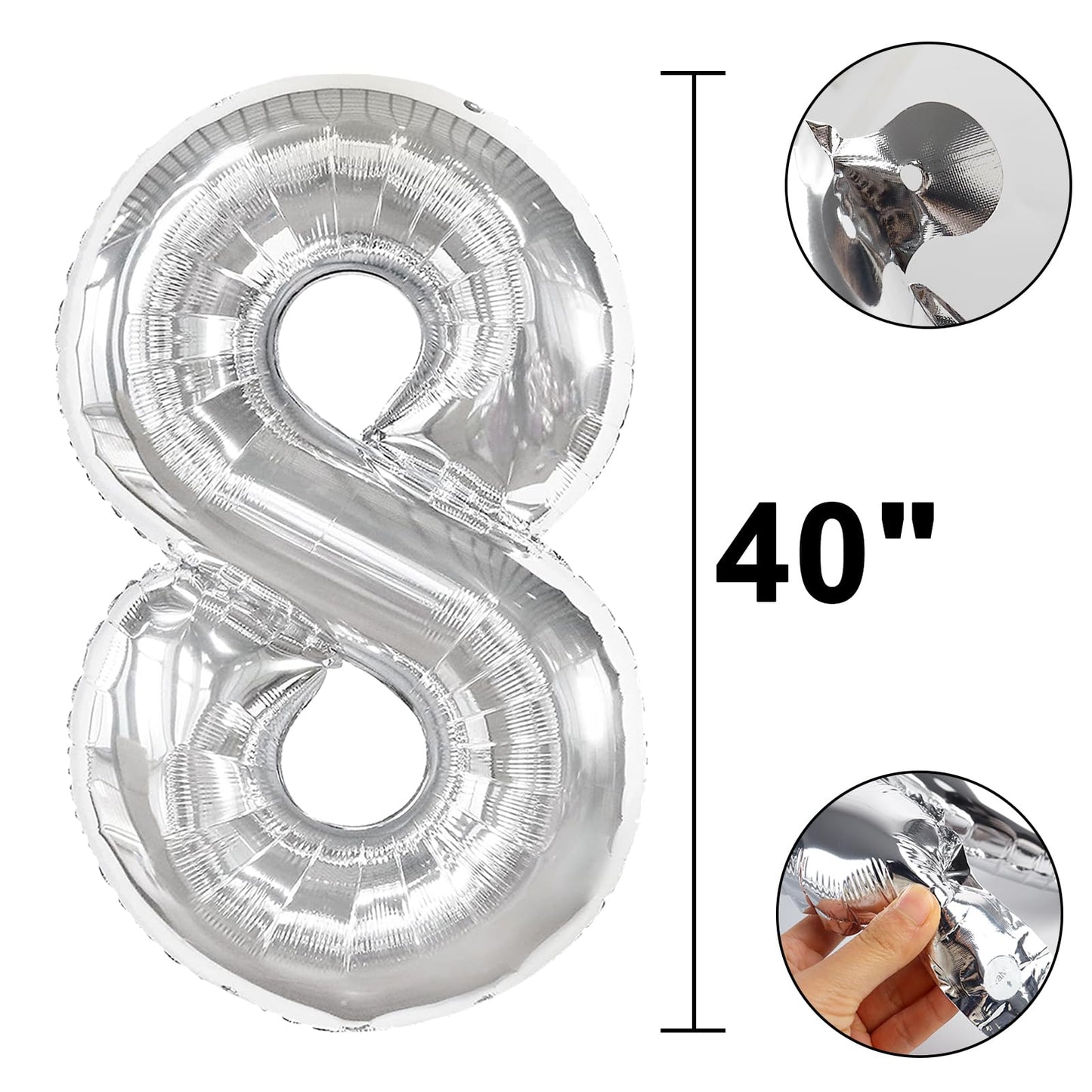 Kelfuoya 40 Inch Silver Number 18 Digital Balloon - Jumbo Mylar Foil Balloon for Birthday & Anniversary Parties
