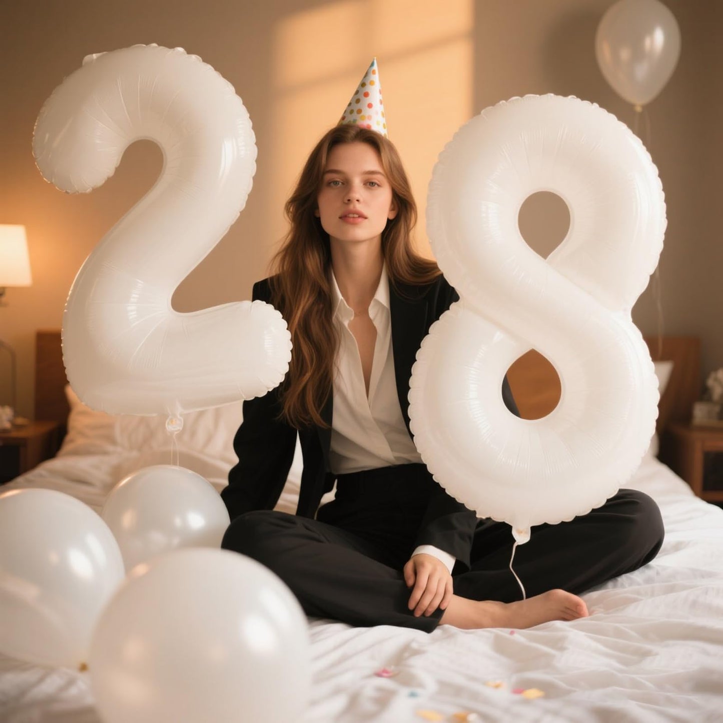 Kelfuoya 40in White Number 28 Balloon – Jumbo Mylar Foil Digital Balloon for Birthday & Anniversary Parties
