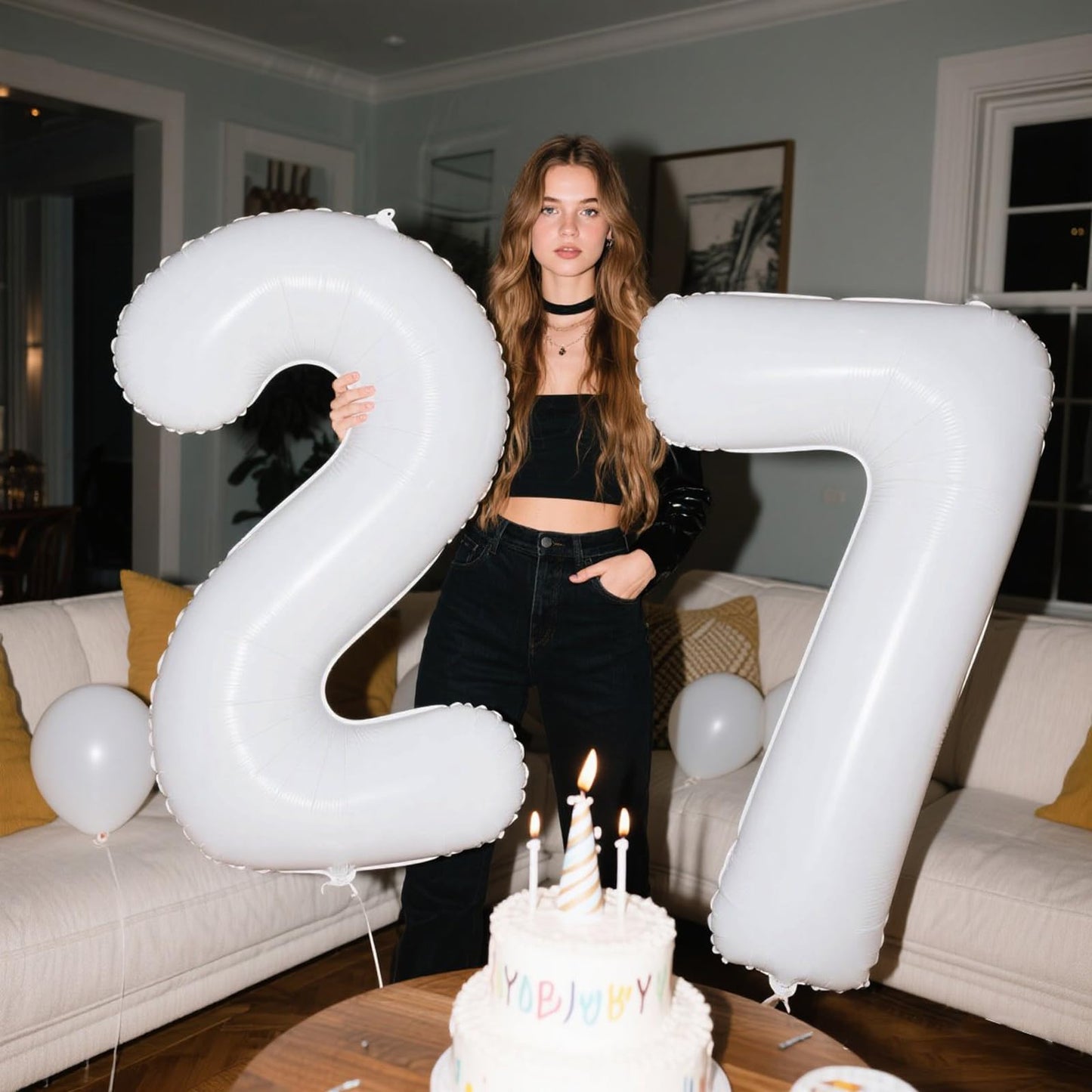 Kelfuoya 40-Inch White Number 7 Foil Balloon | Large Mylar Birthday & Anniversary Decor
