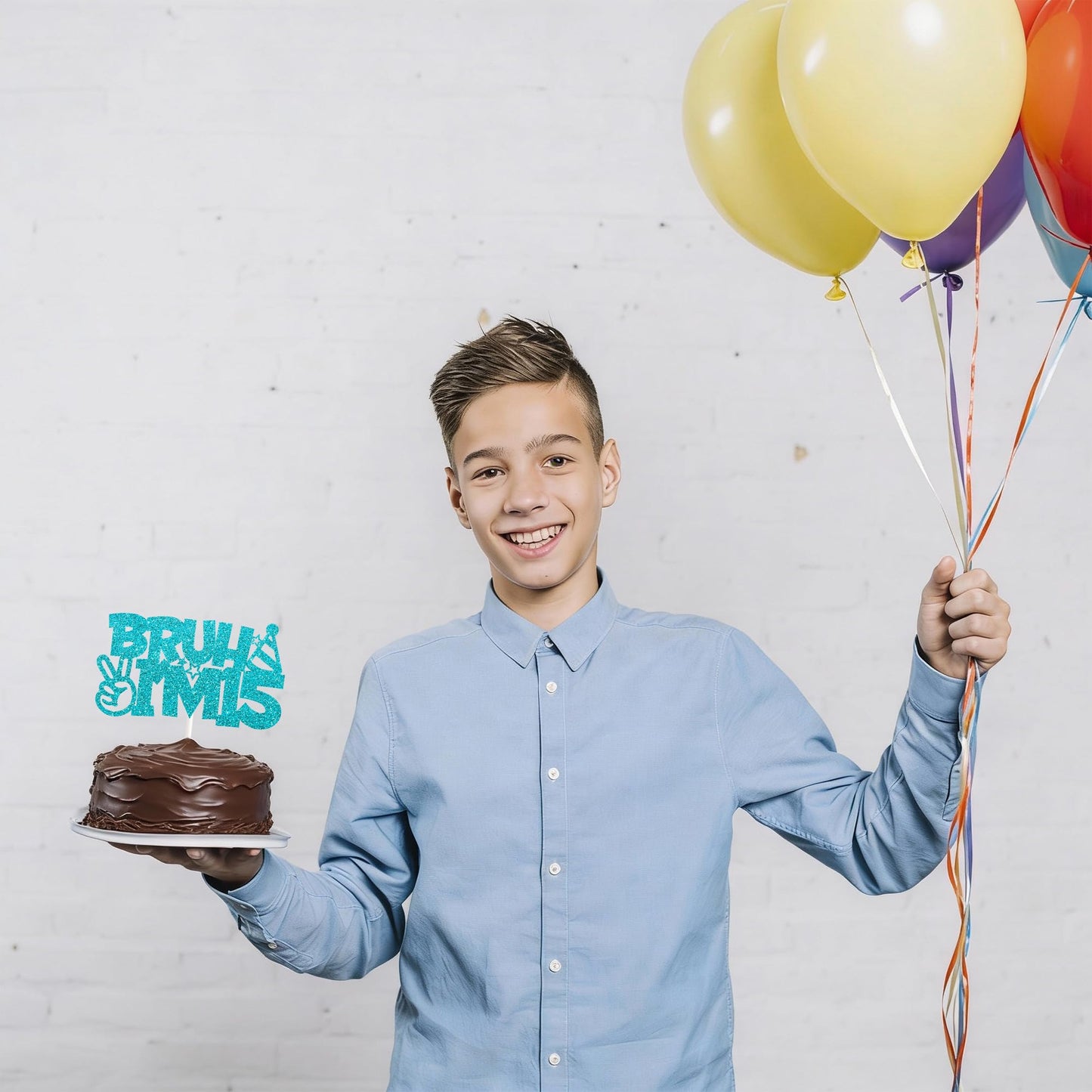 Keltora Blue Glitter Bruh I’m 15 Cake Topper – 15th Birthday Decoration