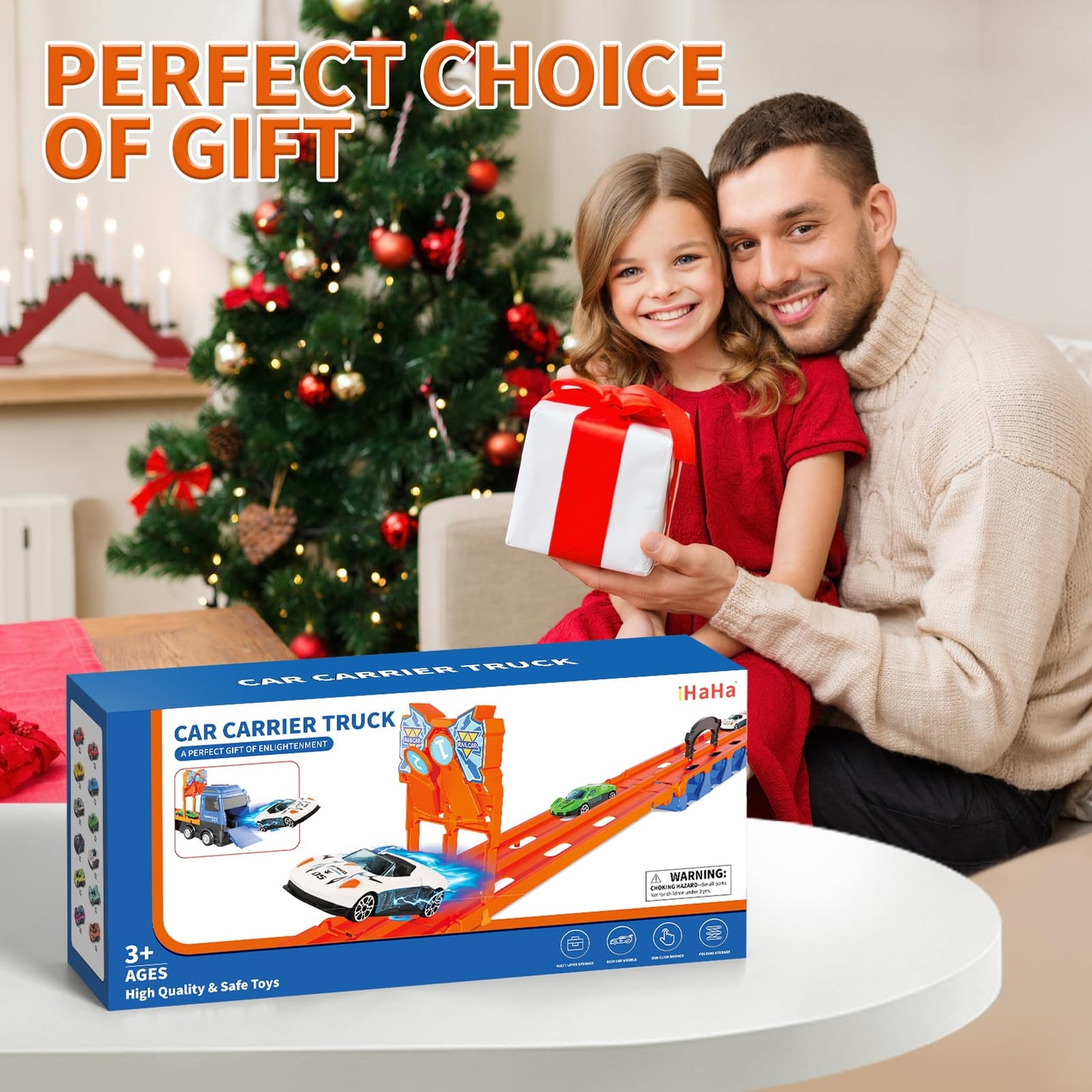 Kenthoris Transport Truck with 24 Die-Cast Cars – 78-Inch Race Track Toy for 2–7 Year Olds