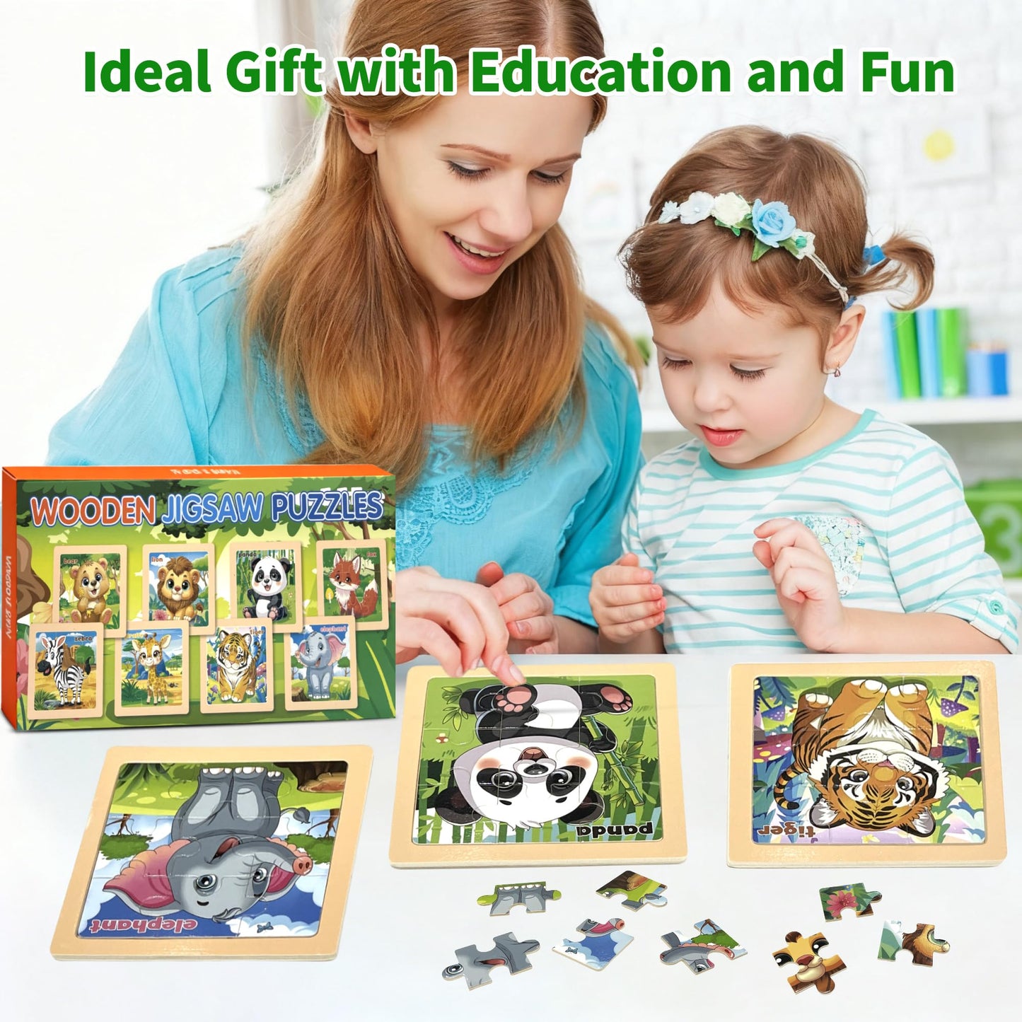 kepovin 8 Animal Wooden Puzzles for Toddlers – Ages 3-5 | Preschool Learning Toys