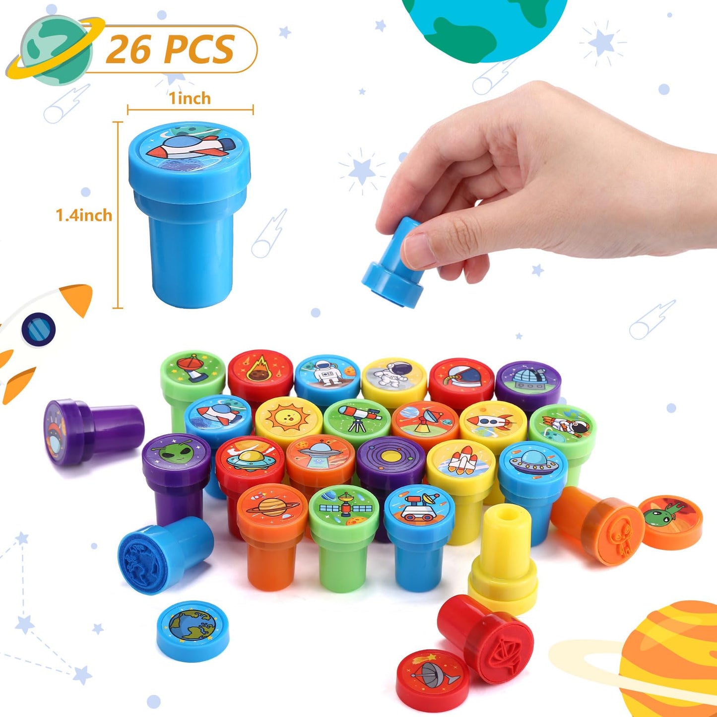Kesote Space Stamps Set – 26pc Galaxy Party Favors for Kids