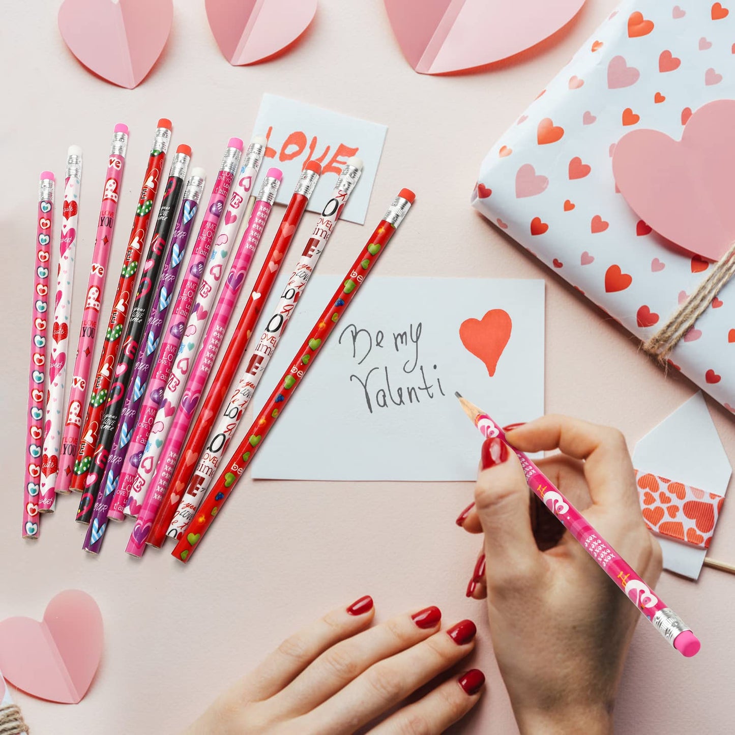 Kesote Valentine Pencils for Kids - 36-Pack Heart Pencils with Erasers | Classroom Valentines