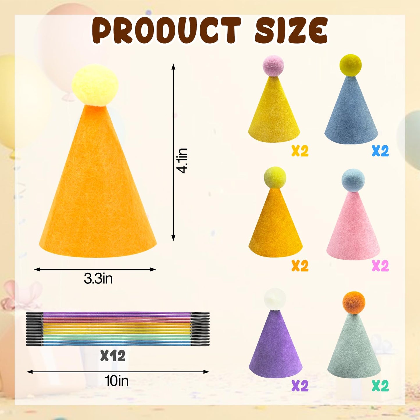 Kezzfpa 12 Pcs Colorful Mini Party Hats for Stuffed Animals – Felt Cone Hats for Pets & Plush Toys