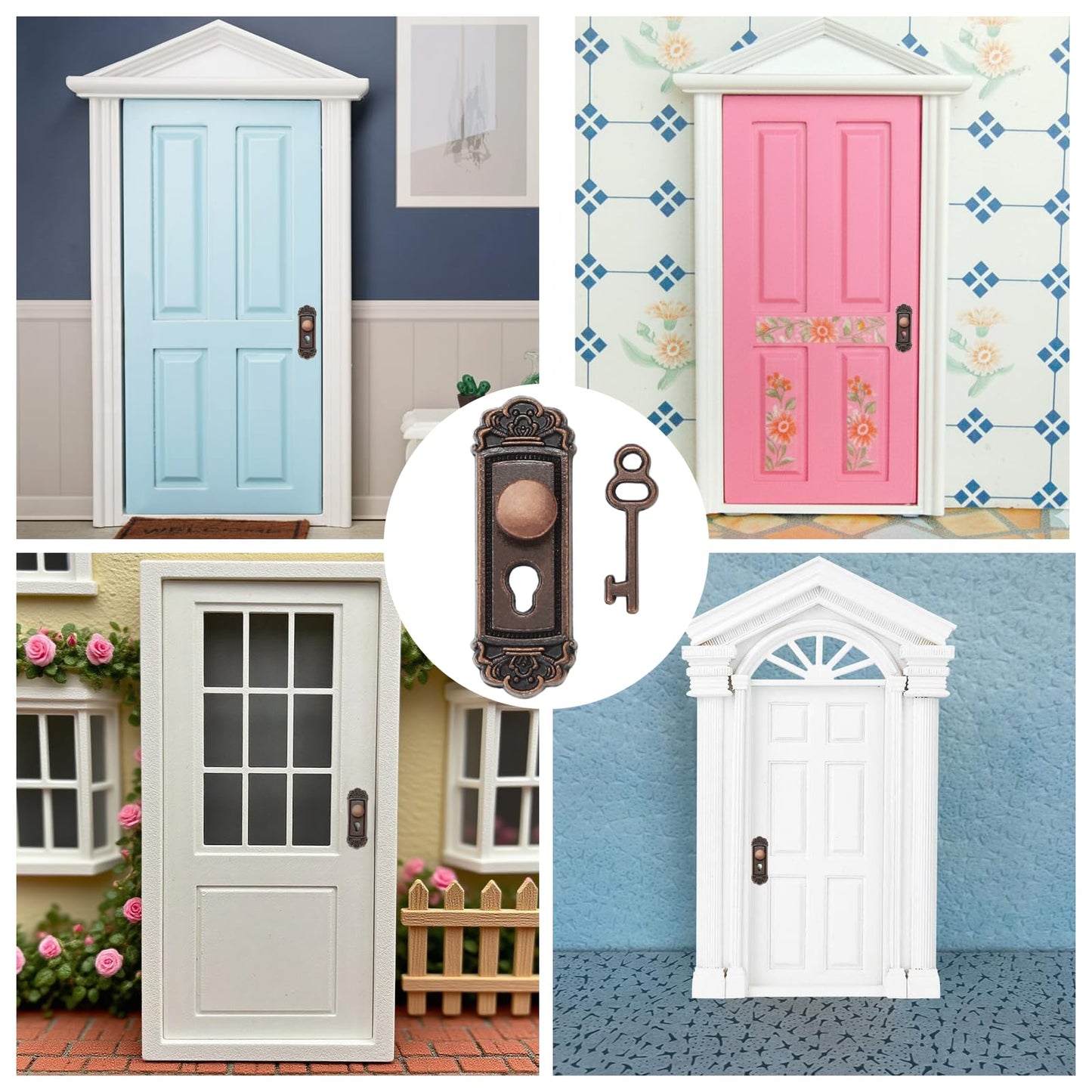 KH866 2pcs 1/12 Scale Miniature Door Knob Set with Keys – Dollhouse Accessory