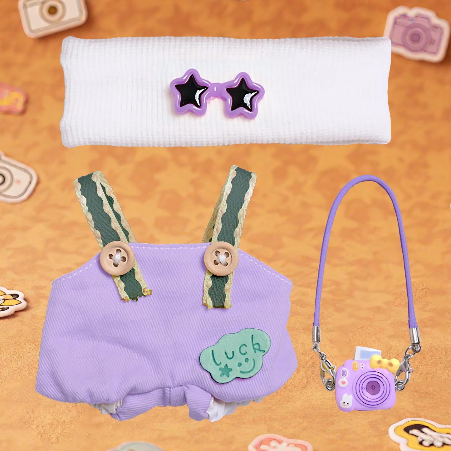 KHOXU 17cm Doll Clothes Set - Purple 3-Piece with Hat & Camera
