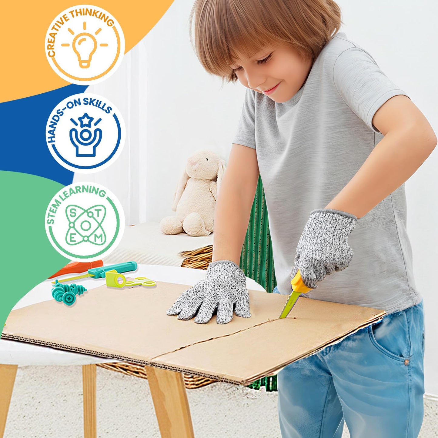Kibbidea Cardboard Tools Kit – 170 Pcs STEM Building Set for Kids 5+