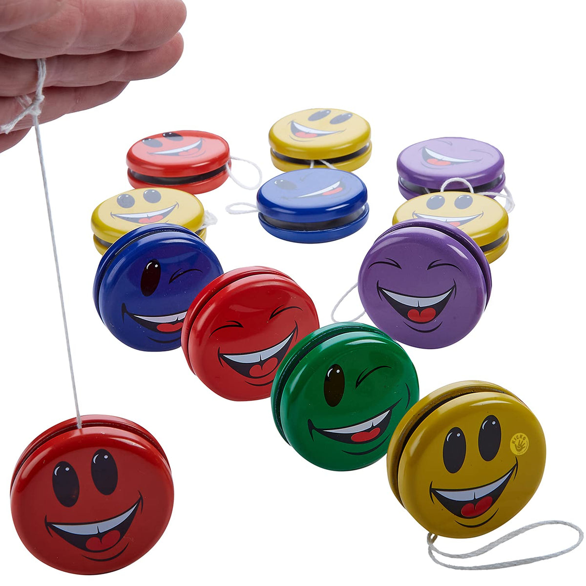 Kicko Metal Smiley Faces Yo-Yos for Kids - 12-Pack, 2-Inch Emoji Party Favors