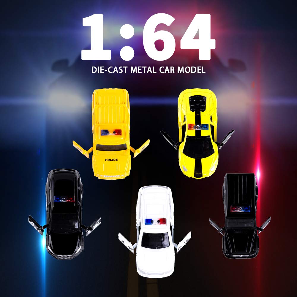 KIDAMI Die Cast Police Cars – Set of 5 with Openable Doors & Pull-Back Action (1:64)