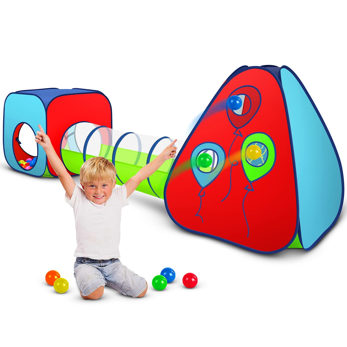 Kiddey Tunnel and Ball Pit Play Tent | 3-in-1 Pop Up Toddler Gym for Indoor & Outdoor Fun