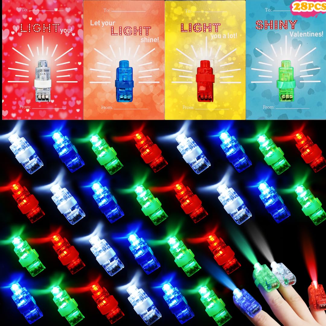 Kiddokids 28-Pack Valentine’s Day Finger Light Cards – Non-Candy Classroom Gifts