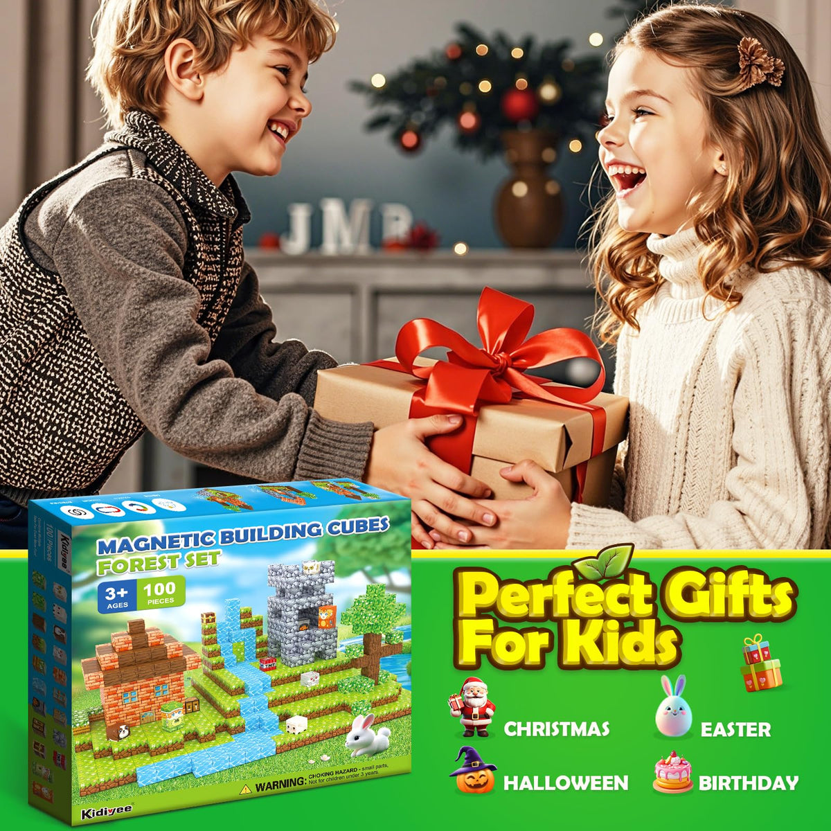 Kidiyee 100PCS Magnetic Blocks – Forest World STEM Building Toys for Kids 4-8