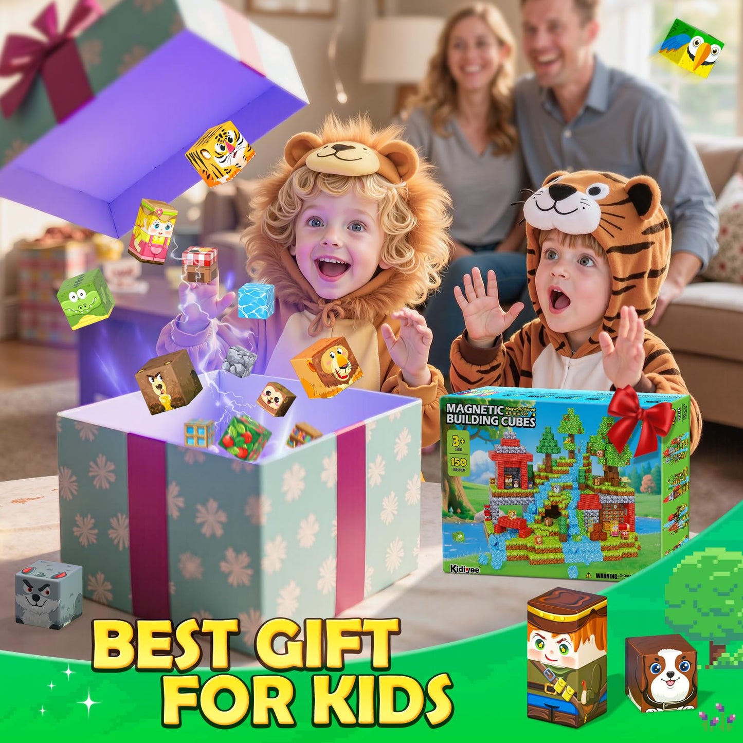 Kidiyee 150PCS Magnetic Blocks – Mine Magnet World Forest Animal Set | STEM Building Toys