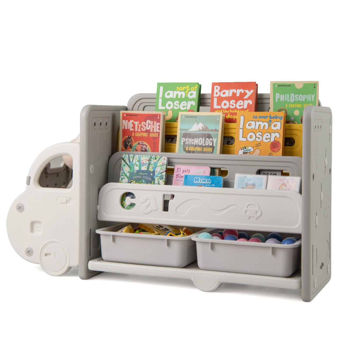 Kids Toy Storage and Bookshelf Car Themed Toy Storage Cabinet