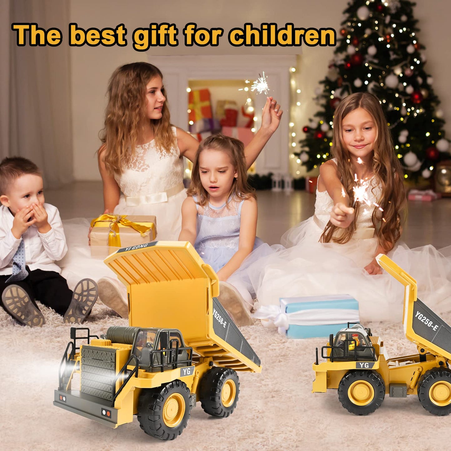 KidsFaves RC Dump Truck – 9-Channel, 2 Batteries, Steel Bed, Lights & Sounds | Gift for Boys 3+