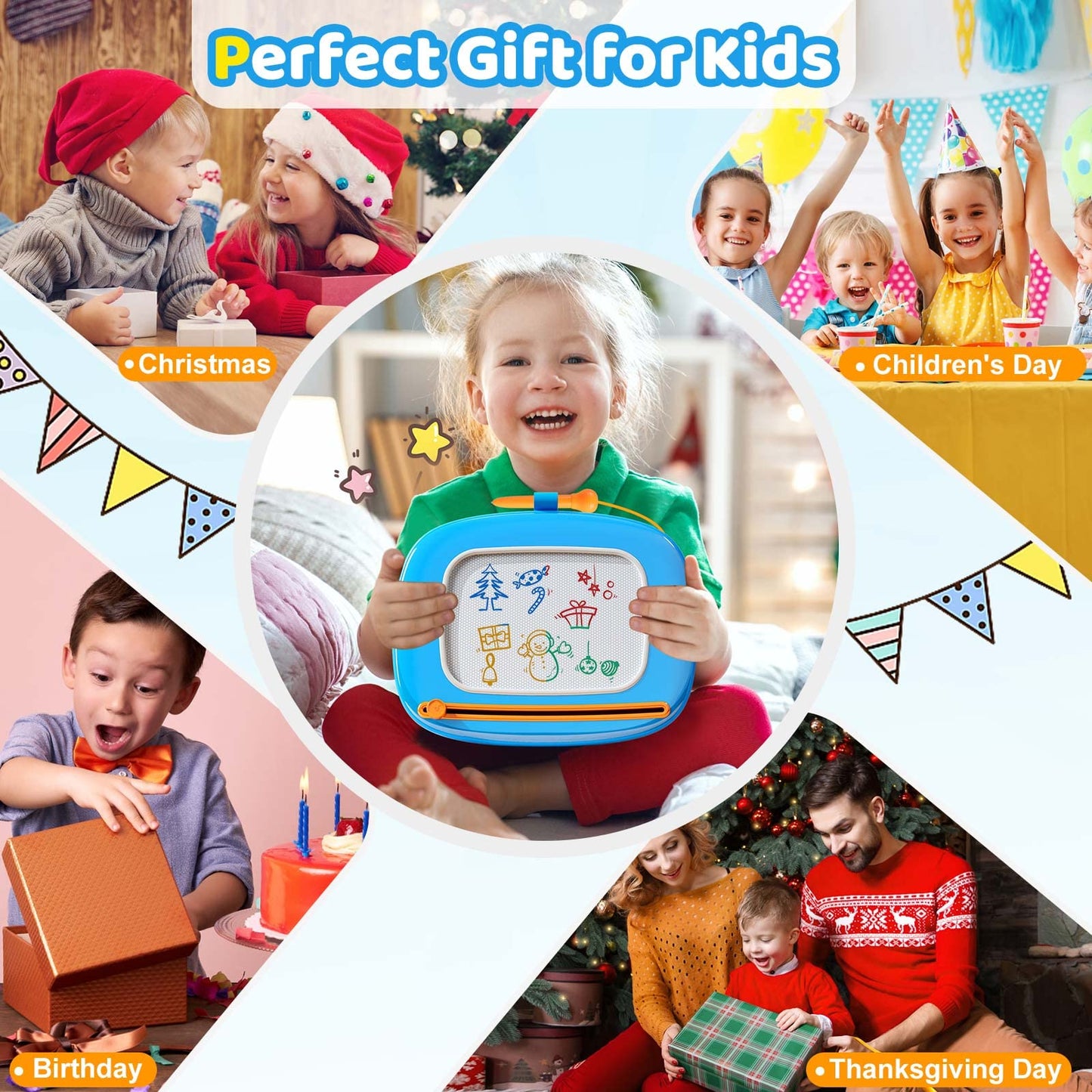 Kikidex Magnetic Drawing Board for Toddlers — Light Blue, 1–3 Years | Mess-Free Learning Toy