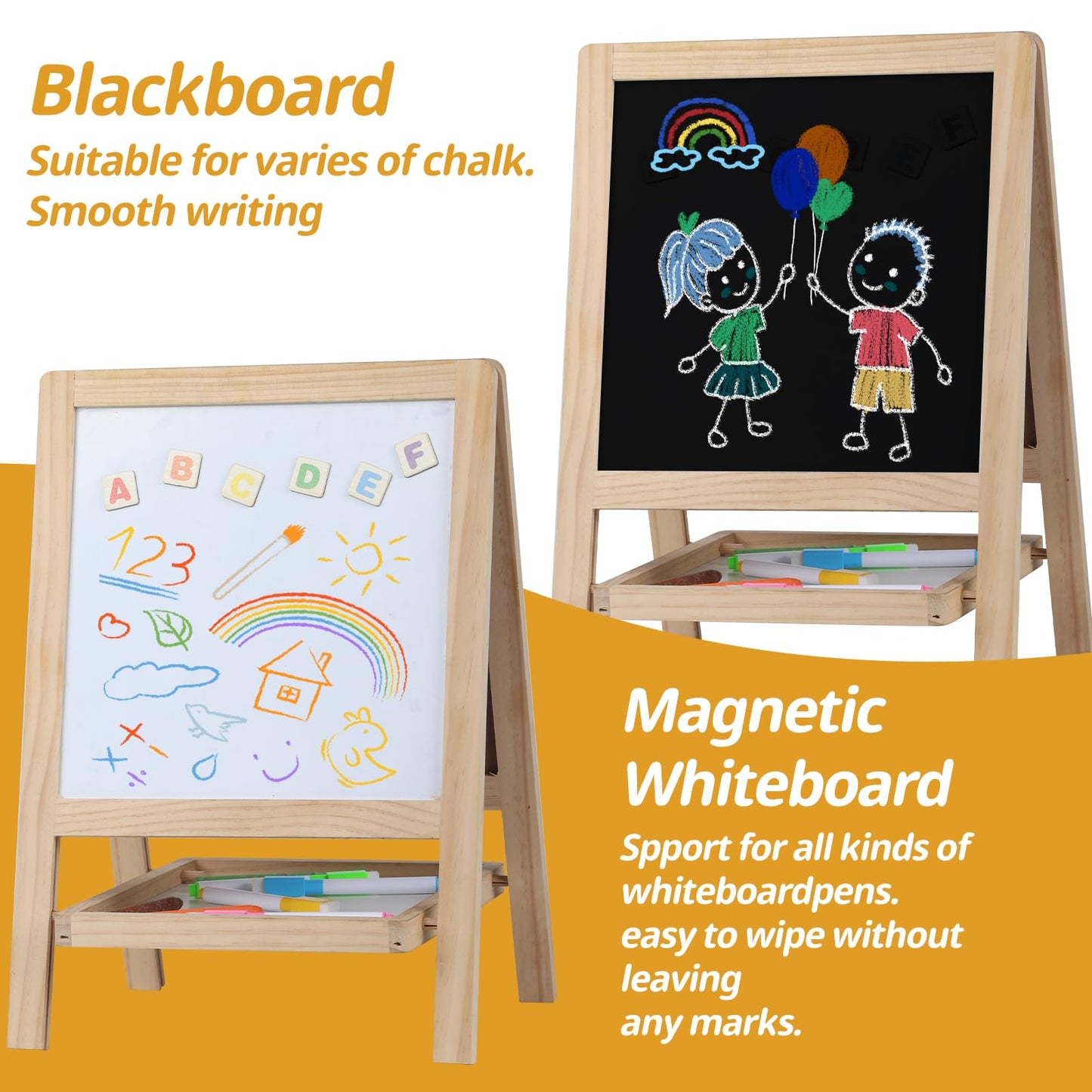 Kileubuto 4-in-1 Tabletop Art Easel for Kids | Chalkboard & Whiteboard