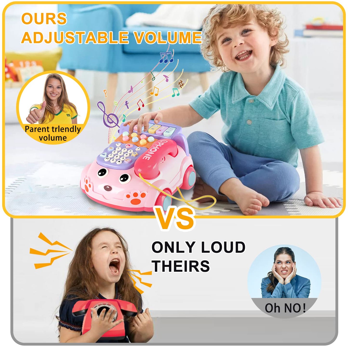 Kimery Baby Phone Toy – Interactive Cartoon Phone with Lights, Piano & Early Learning (Pink, 18M+)