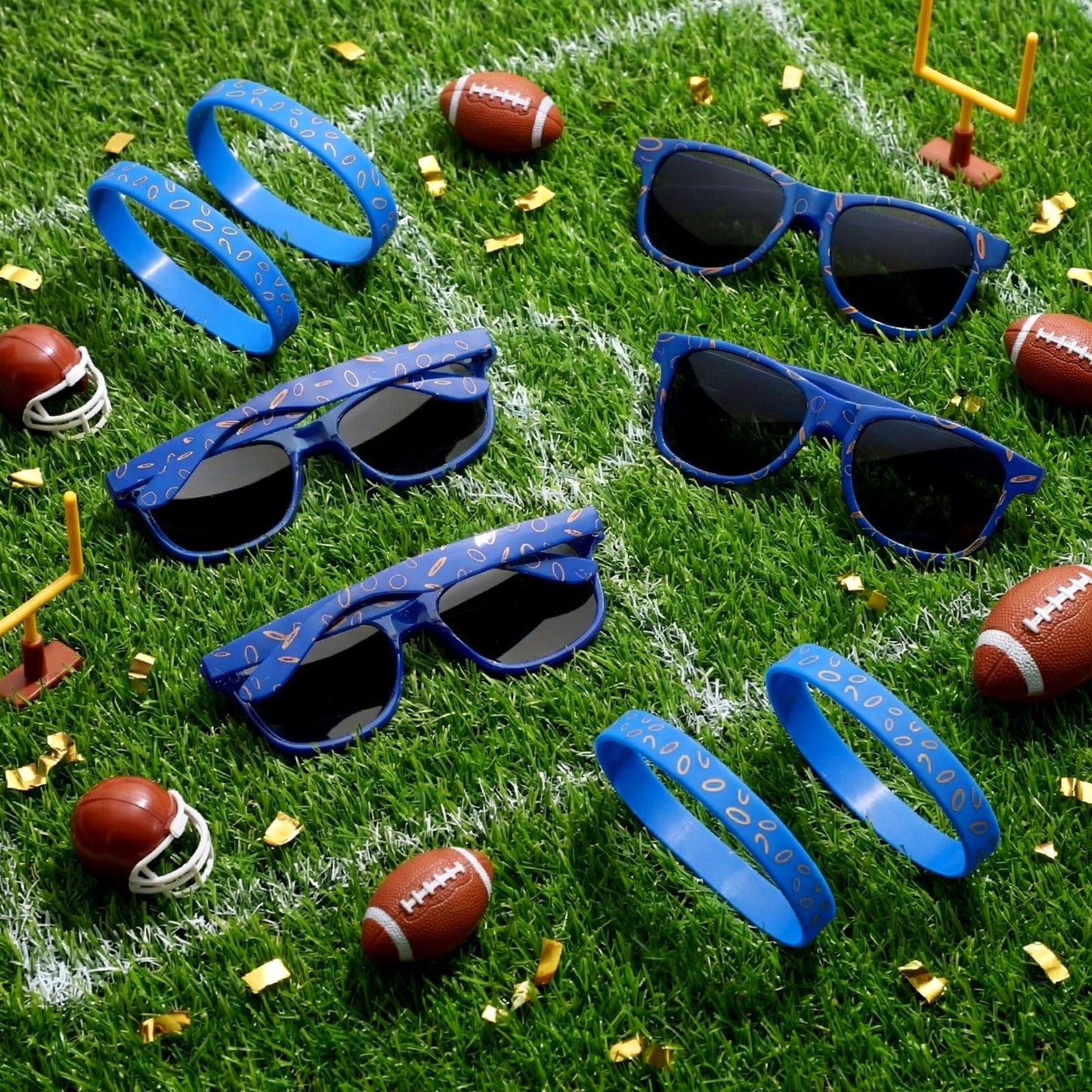 Kingdder 24 Pcs Blue with Gold Ring Sunglasses & Silicone Wristbands – Cartoon Theme Party Favors
