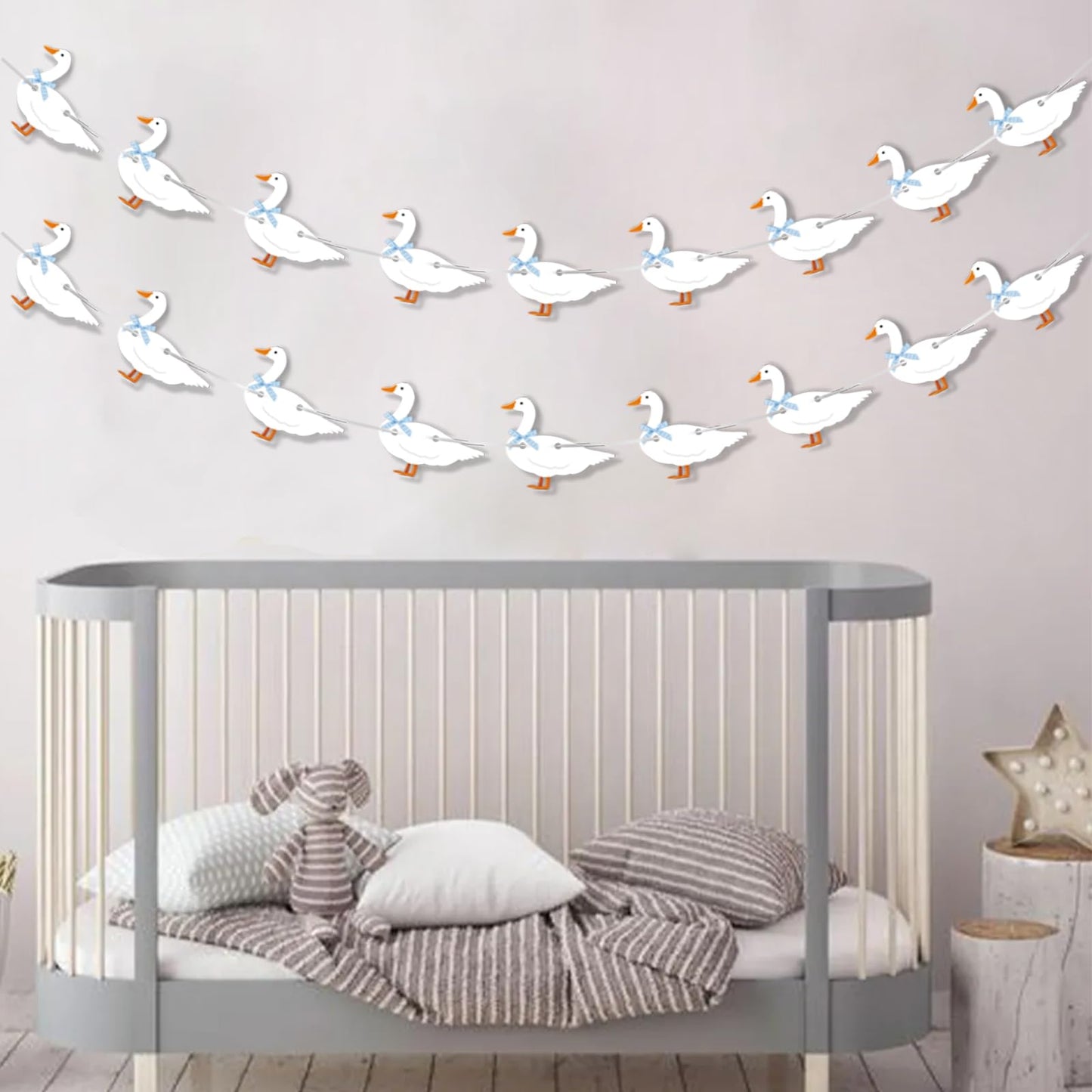 KINGZONE Goose Banner - Silly Goose Blue Gingham Birthday & Baby Shower Decor