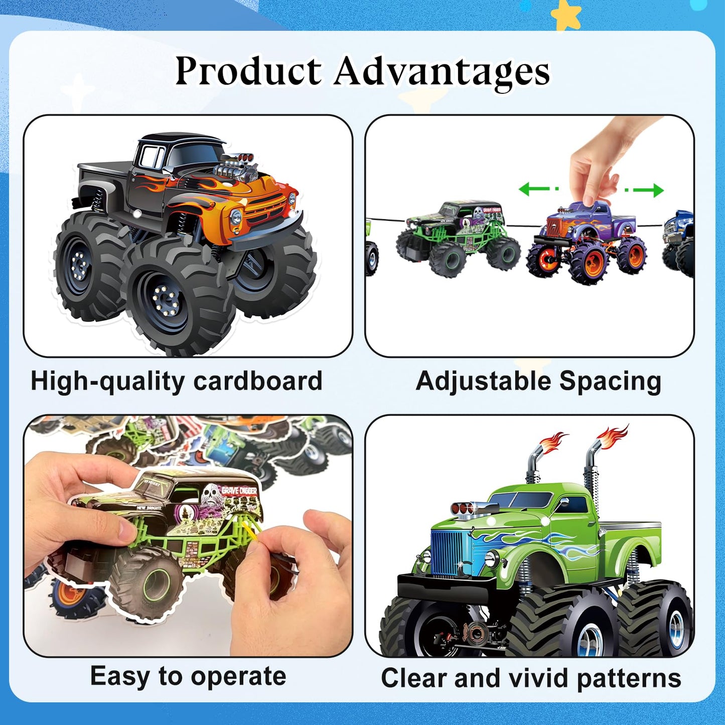 KINGZONE Monster Truck Birthday Decorations – Racing Theme Party Supplies
