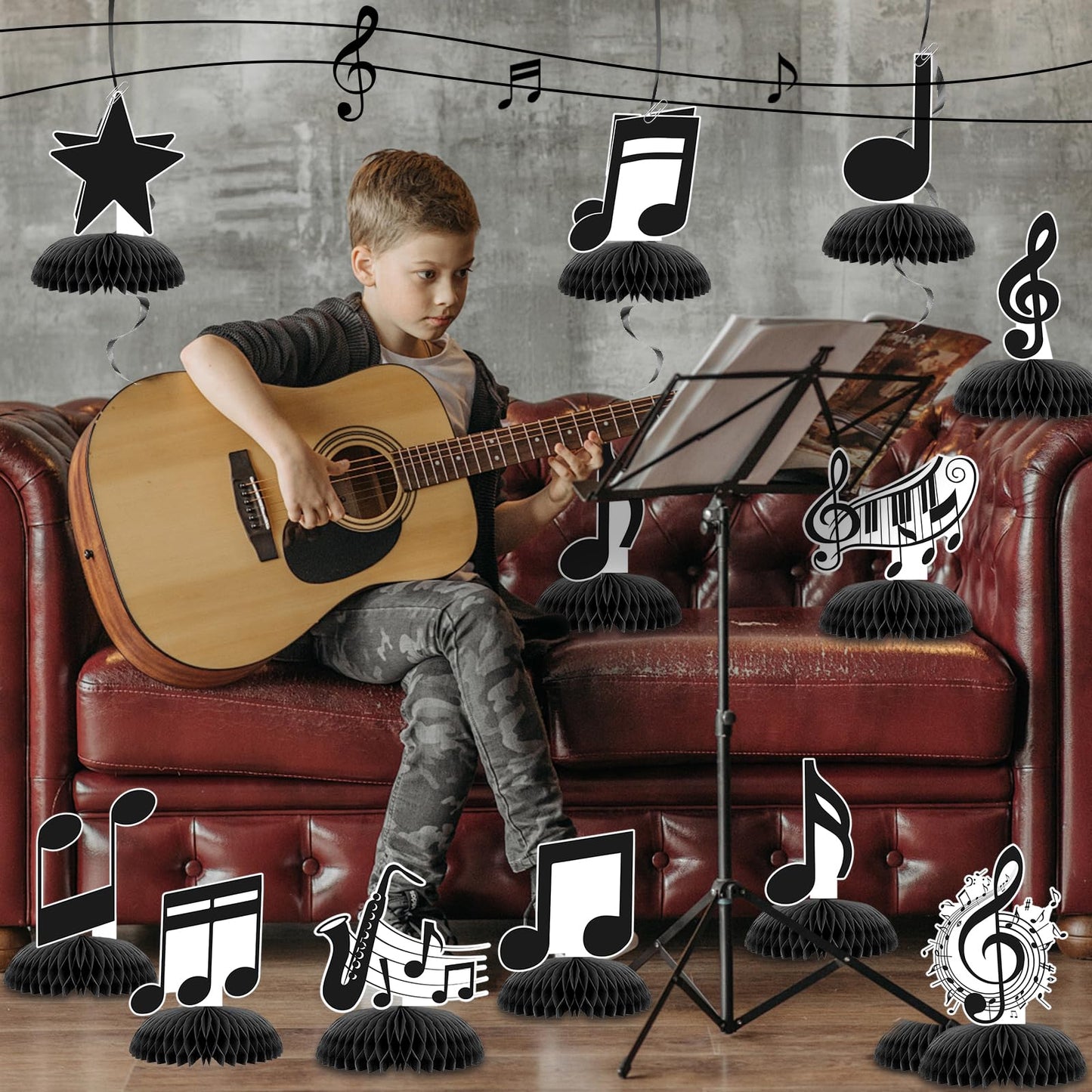 KINGZONE 12-Pack Music Notes Honeycomb Centerpieces – Musical Notes Birthday Party Decor