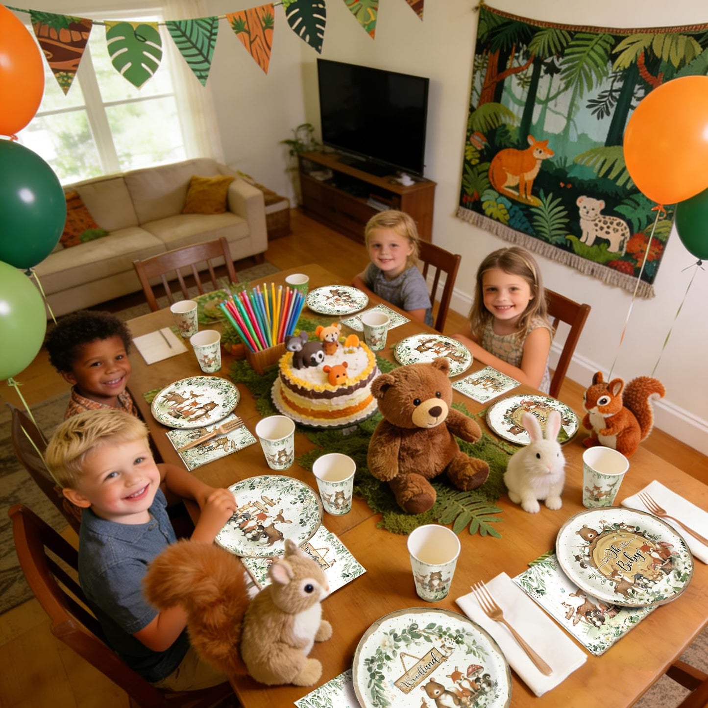 Kinovo 96 Pcs Woodland Baby Shower Party Supplies – Serves 24 Guests