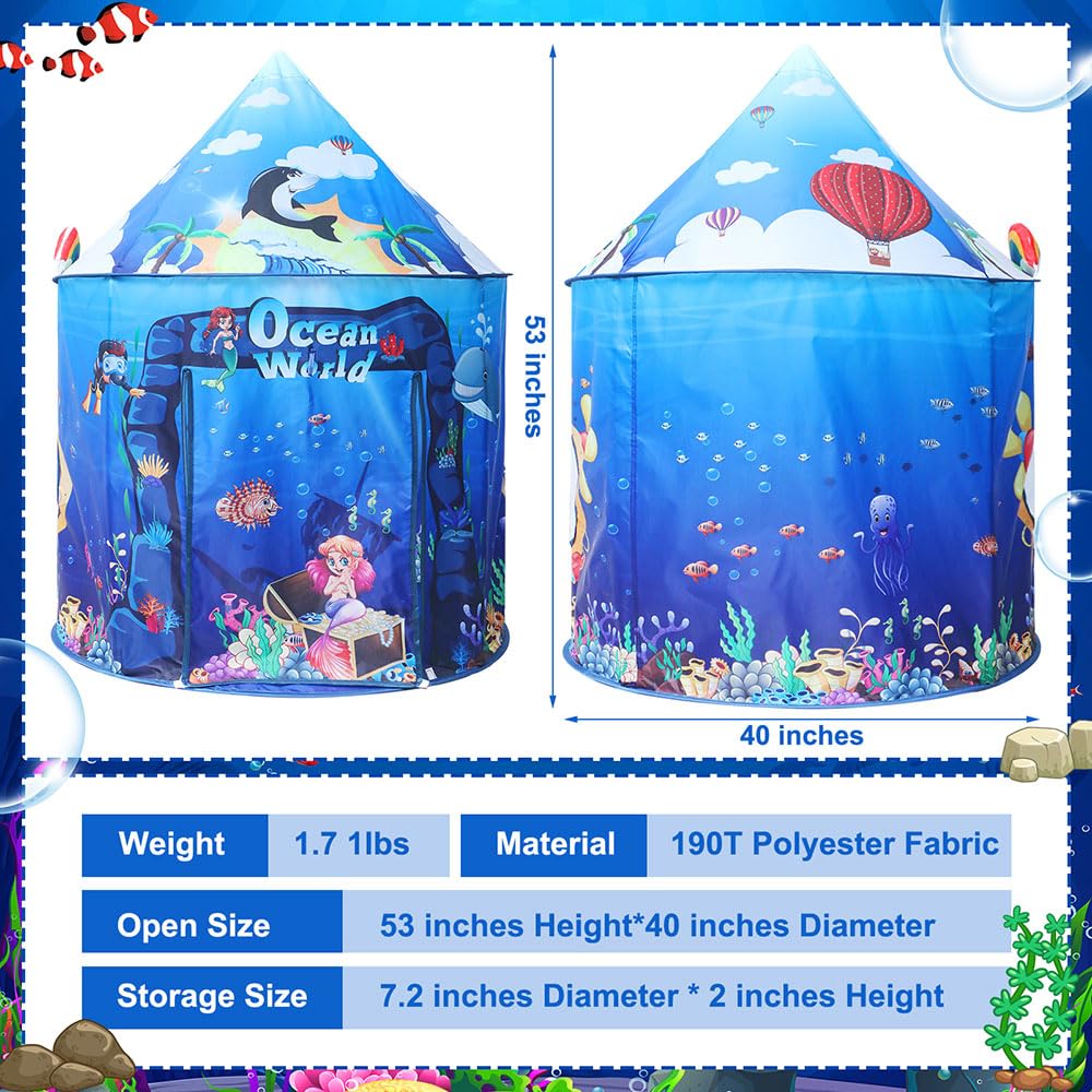 KIRKJUFELL Premium Under The Sea Kids Tent | Ocean Mermaid Play Tent for Toddlers 3-5