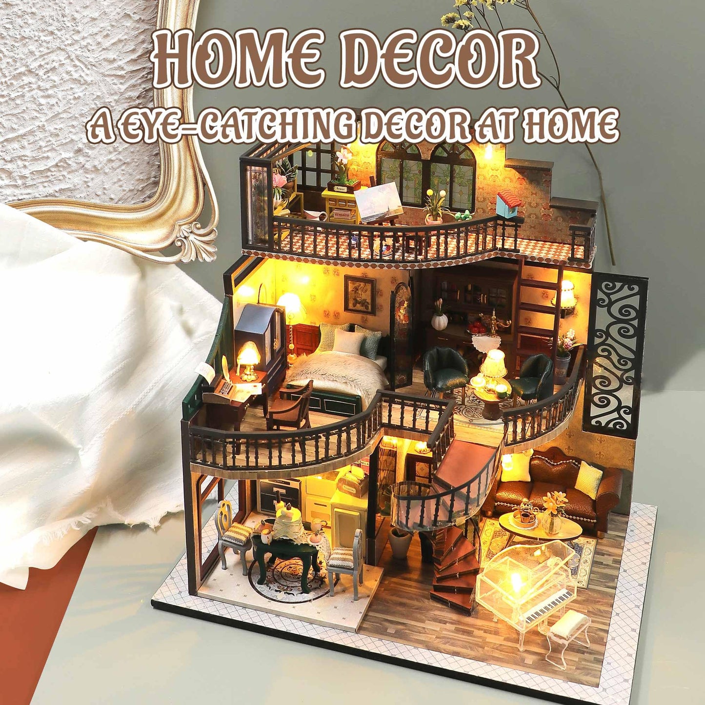 Kisoy DIY Miniature House Kit – LED Lighted Mini Scene for Adults & Teens
