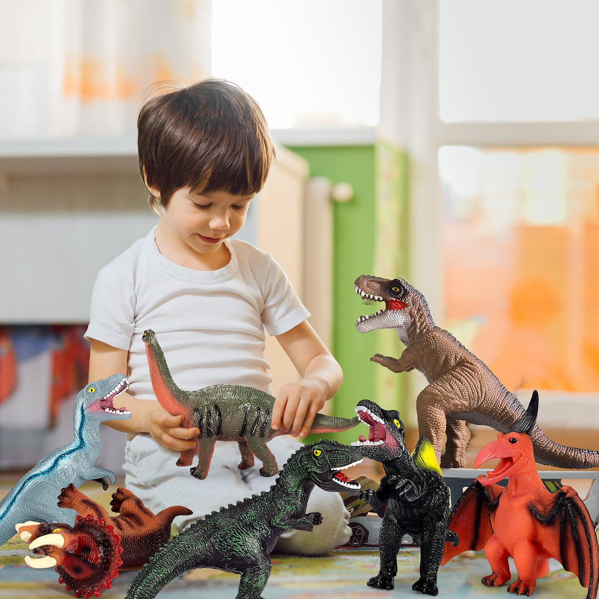Kissdream 7-Piece Jumbo Dinosaur Toys – Realistic Giant Dino Set for Kids