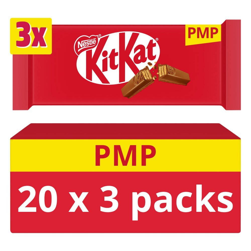 KitKat 4 Finger Milk Chocolate Biscuit Bar 3 Pack Multipack 124.5g (Box of 20)