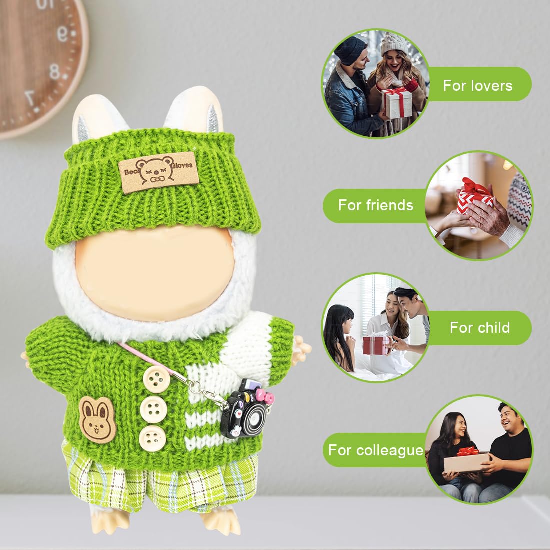 KIYEREE Lububu 17cm Doll Clothes & Accessories Set – Green Dress Up Outfit