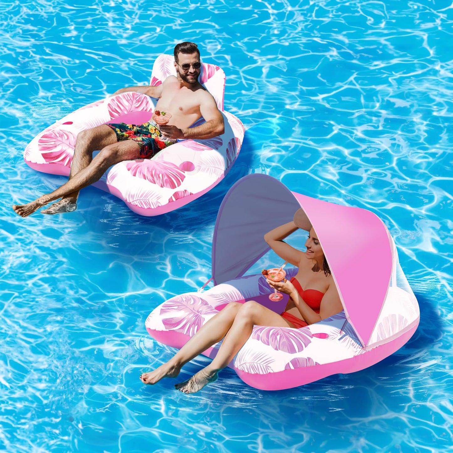 KIZJORYA Upgraded Heavy-Duty Pool Float with Canopy – XL Lounger with Backrest & Cup Holders