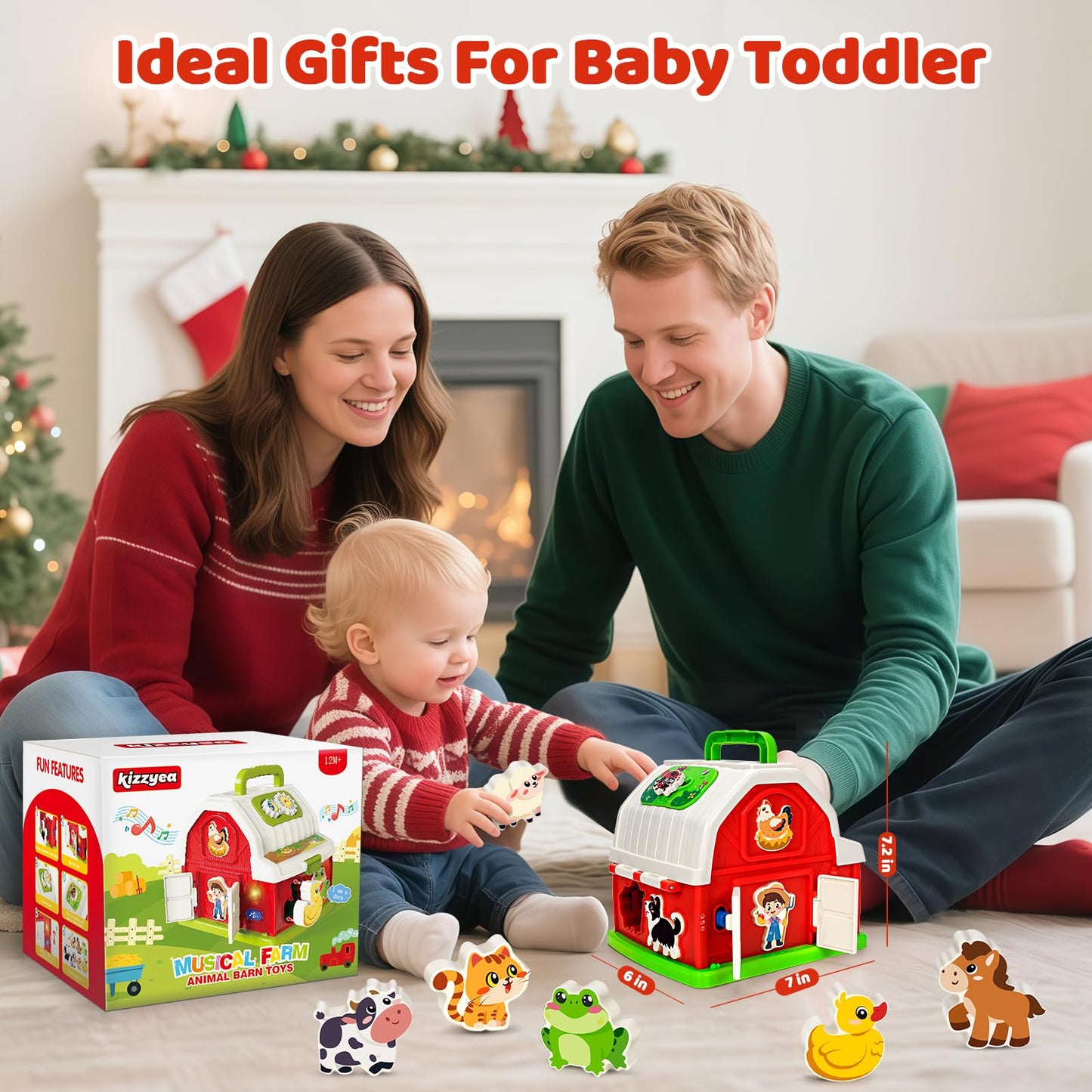 KIZZYEA Montessori Farm Barn Toy for Toddlers — Musical Shape Sorting & Fine Motor Skills (1-3 yrs)