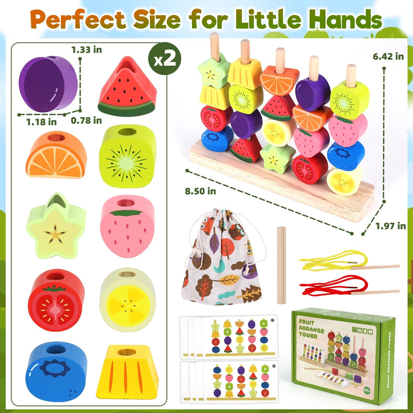 KLAPTOR Montessori Wooden Beads Stacking Toys – Sequencing, Sorting & Lacing for 2-5 Year Olds