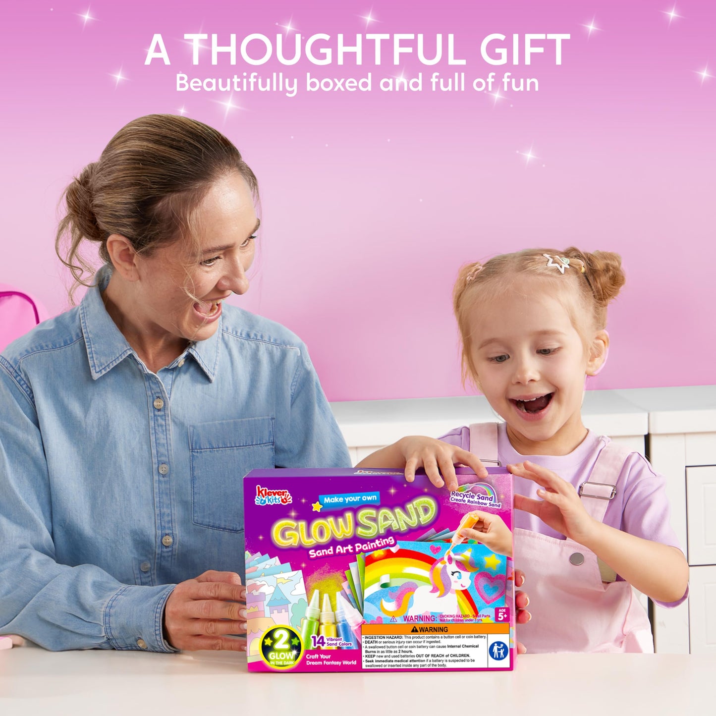 Klever Kits Glow Sand Art Kit for Kids – 14 Colors, 6 Templates, Glow in the Dark