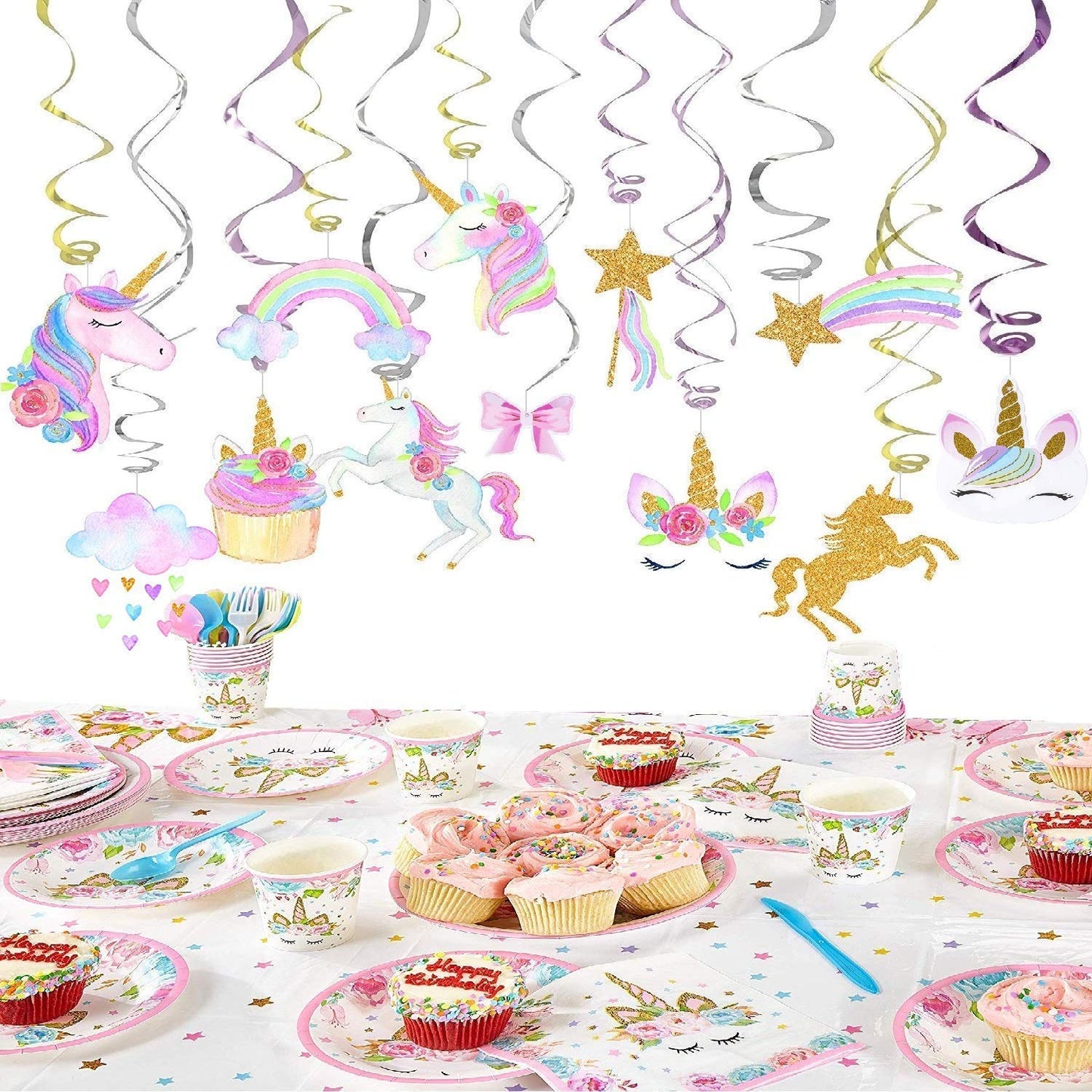 Klmars 30 Ct Unicorn Hanging Swirl Decorations | Unicorn Party Decor