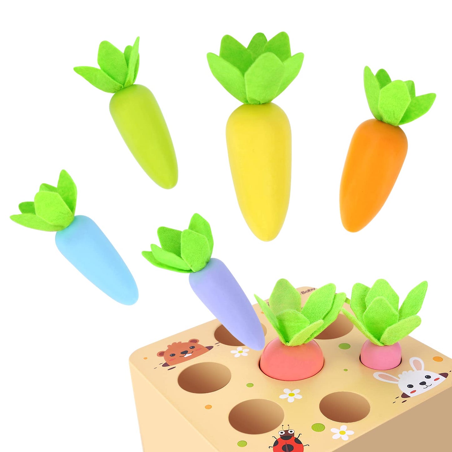 KMTJT Montessori Wooden Macron Carrot Harvest Game — Sorting & STEM Toy for Toddlers 2-3