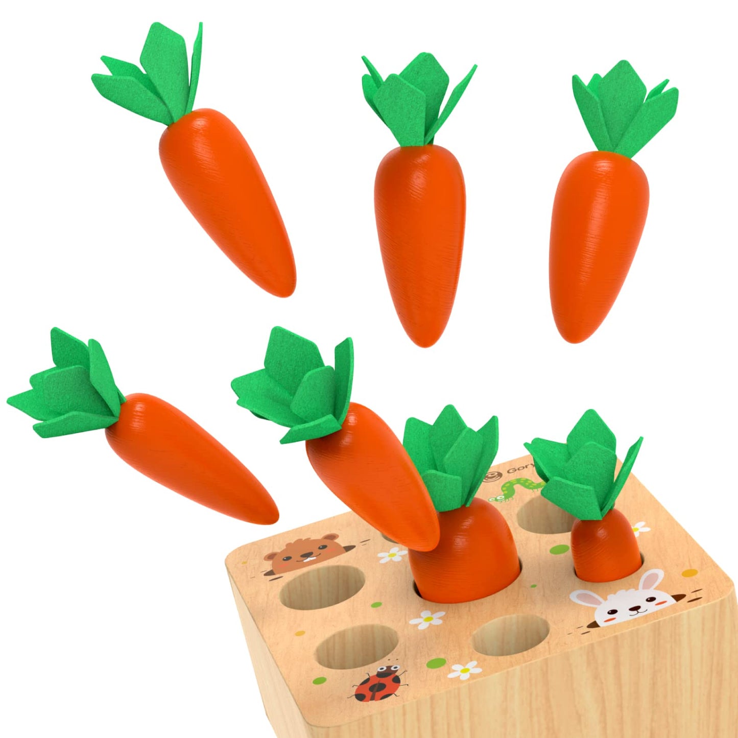 KMTJT Montessori Carrot Harvest Game – Wooden Sorting Toy for 1-3 Year Olds