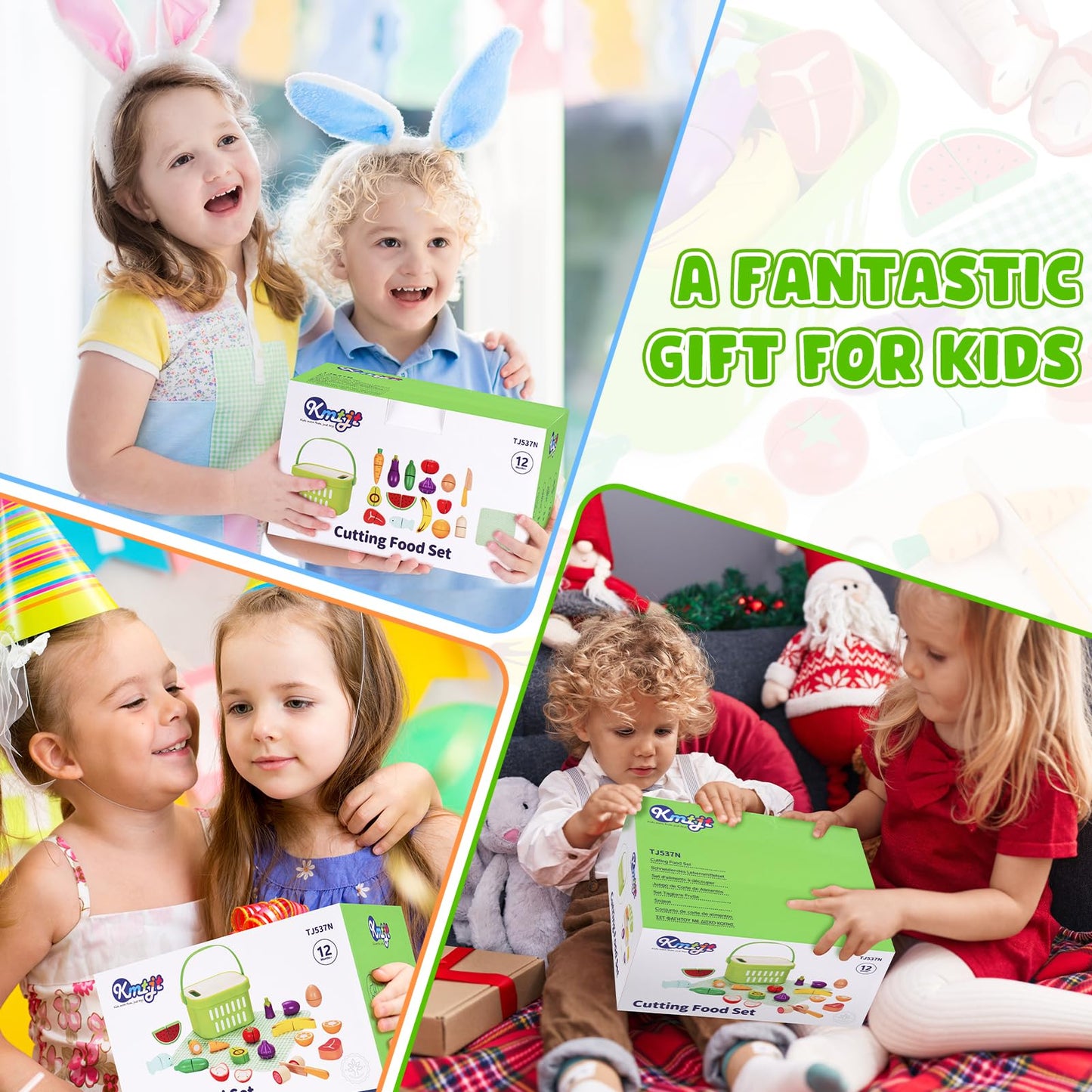 KMTJT Wooden Cutting Food Set – Pretend Play Fruits & Veggies for 1–3 Year Olds