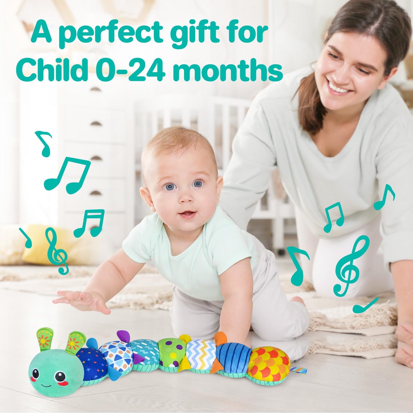 KMUYSL Sensory Baby Toy 0-12 Months — Plush Crinkle, Rattle & Squeaker for Tummy Time