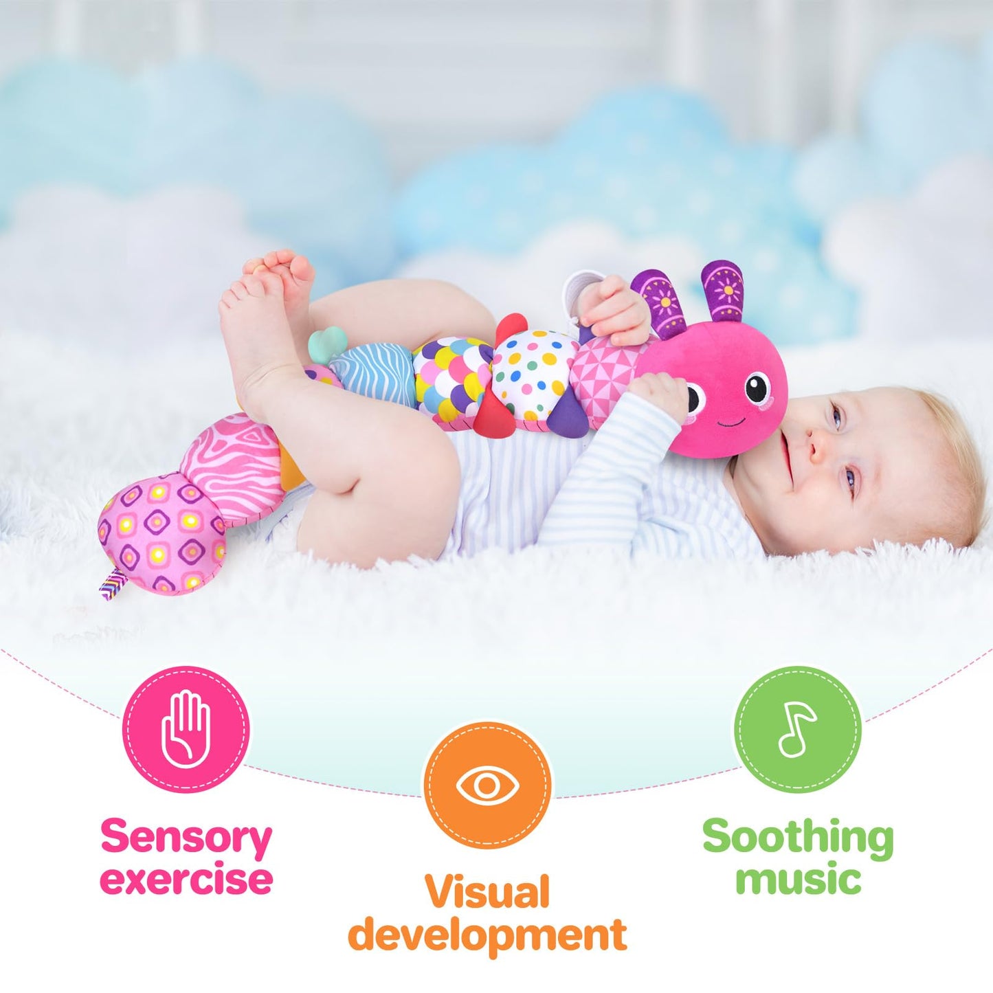 KMUYSL Baby Toys 0-12 Months | Sensory Plush with Crinkle, Rattle & Squeaker