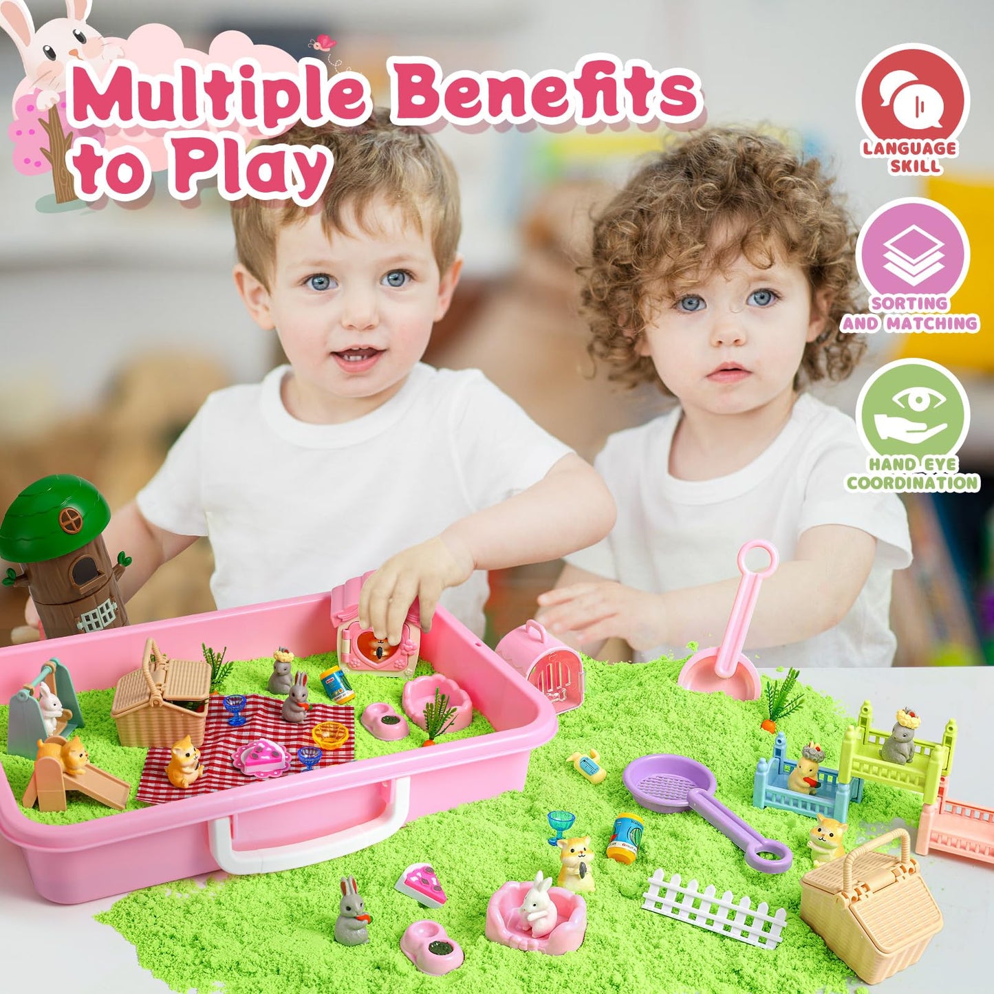 KNASON Rabbit & Hamster Sensory Bin – 2.2lb Play Sand Kit with Box