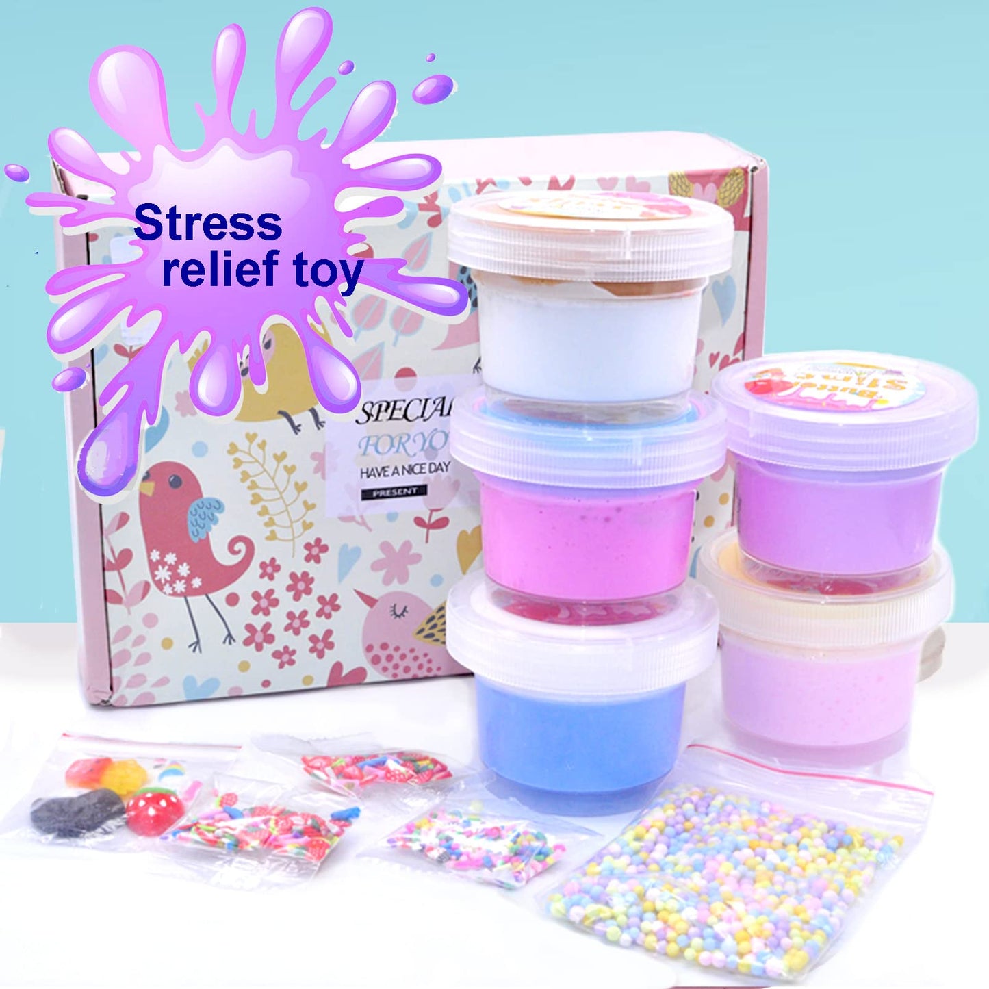 knmirtb 5-Pack Butter Slime: Pink Strawberry & Blue Ice Cream – Soft & Non-Sticky
