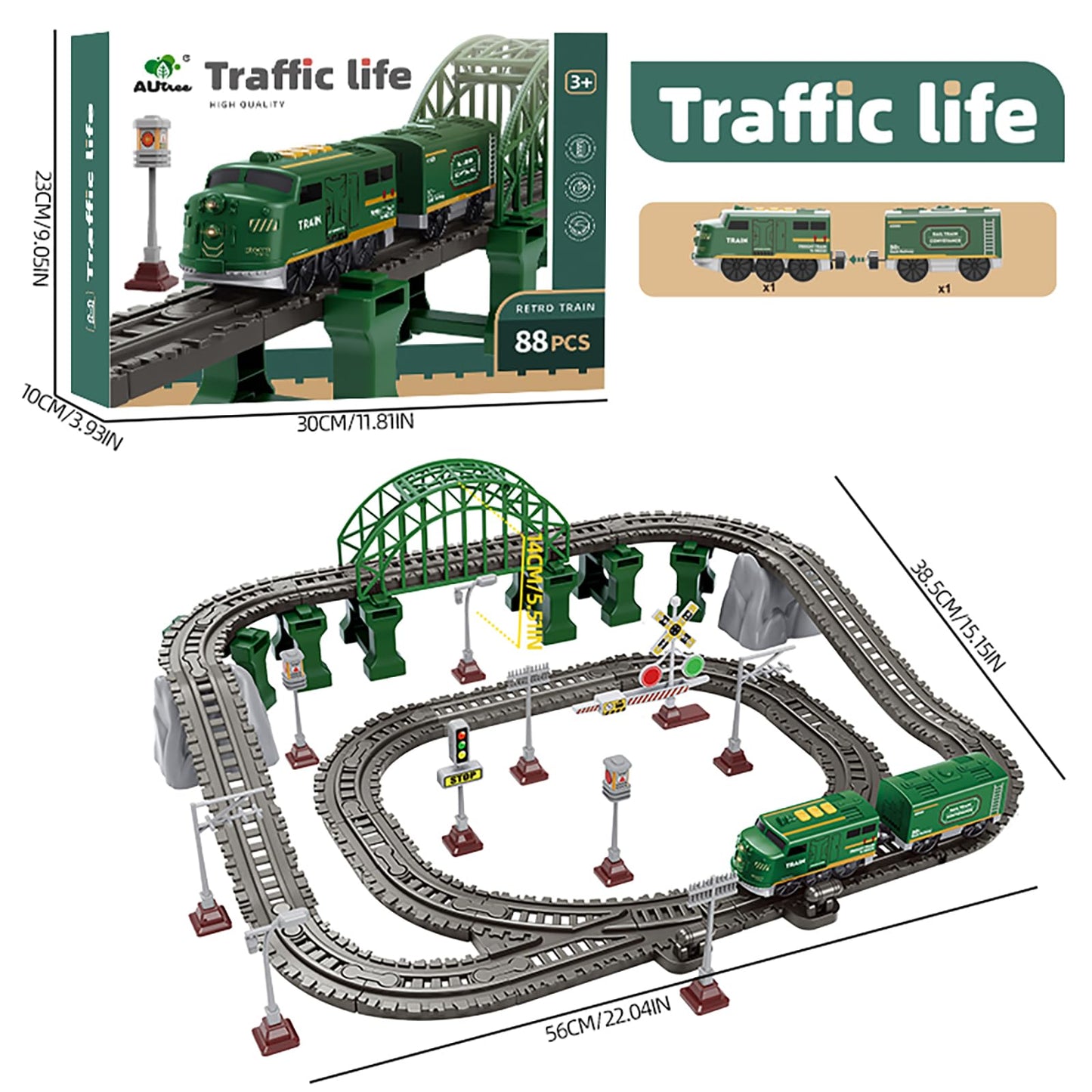 Knnidin 88-Piece Train Set – Magnetic Locomotive, Tracks & Bridge | Battery-Powered, Thomas/Brio Compatible