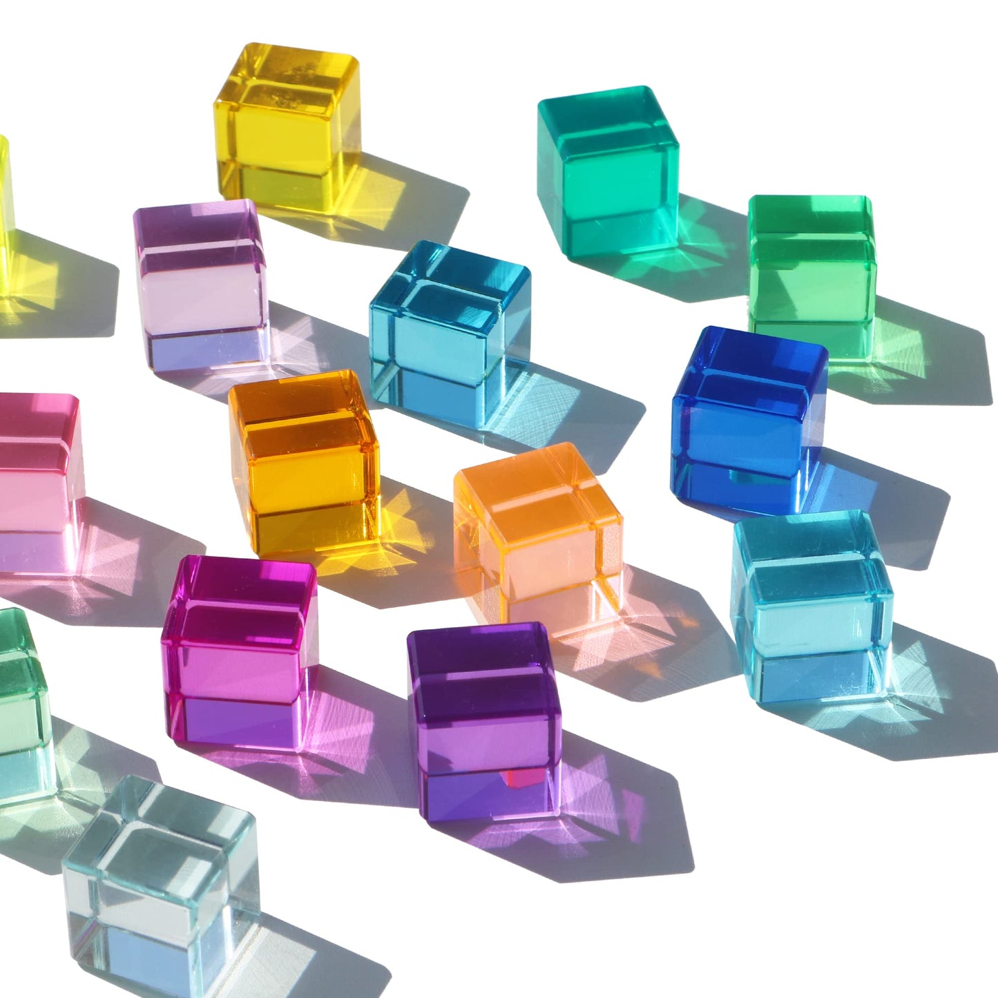 KOAICS Rainbow Crystal Acrylic Cubes – 48Pcs Colorful Sensory Stacking Blocks for Kids