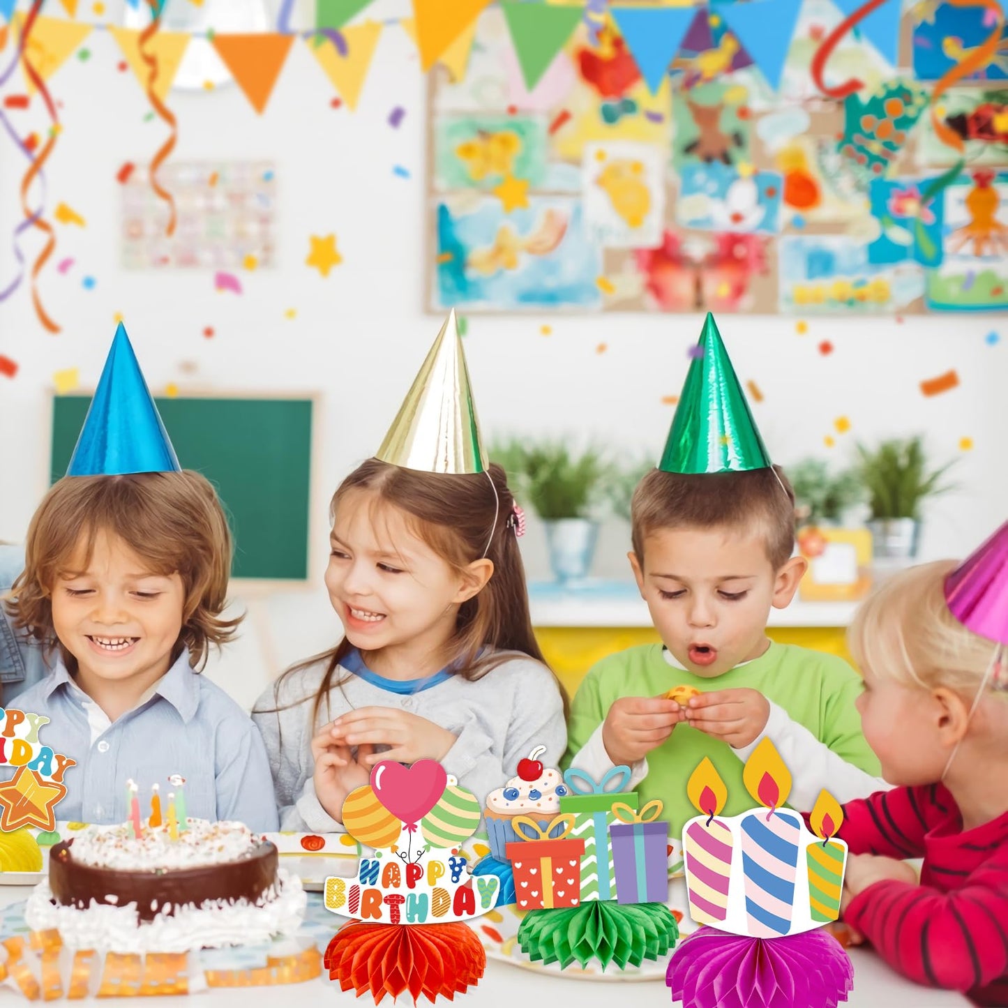 kockuu Kids Birthday Centerpieces – 12 Colorful Honeycomb Table Decorations
